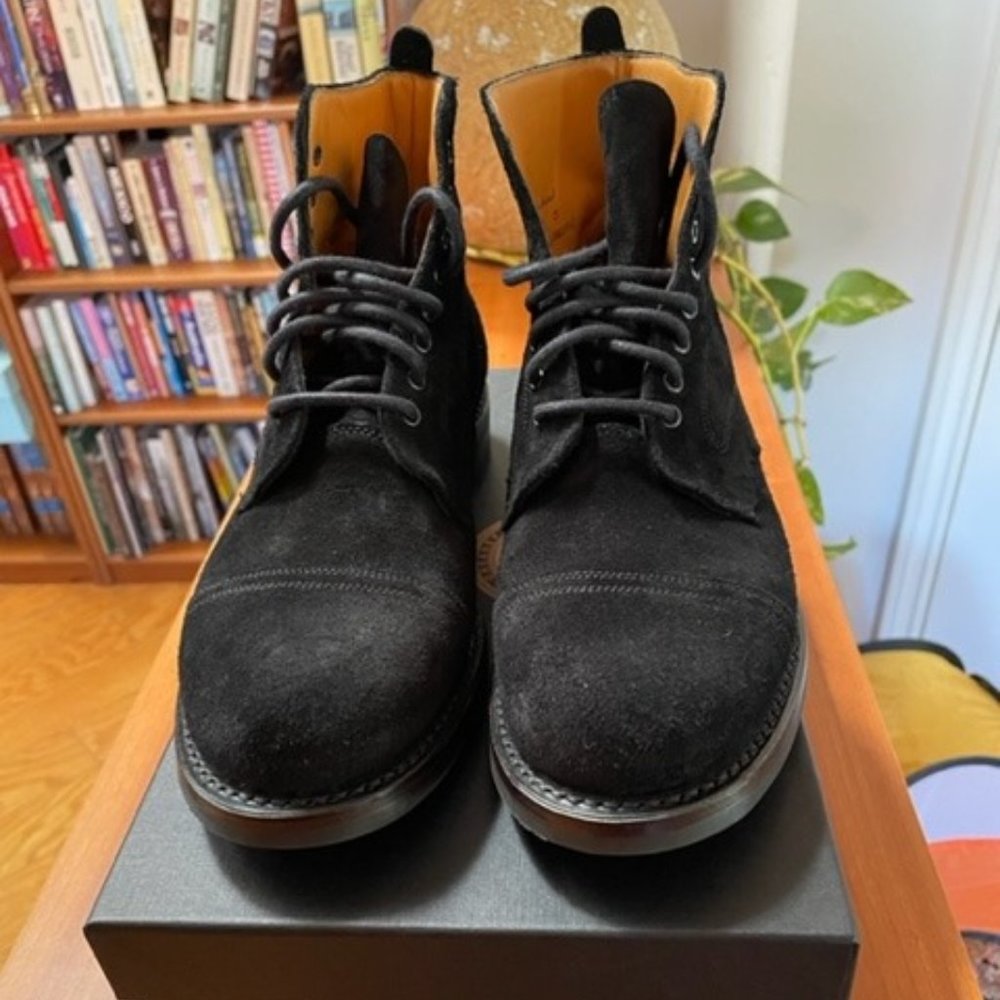 Cheaney Women's Jess Capped Derby Boot in Black Waxy Suede